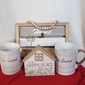 Hudson Farmhouse Neutrals 4pc Be Loved Mugs Happy Holder Hanging Photo Display
